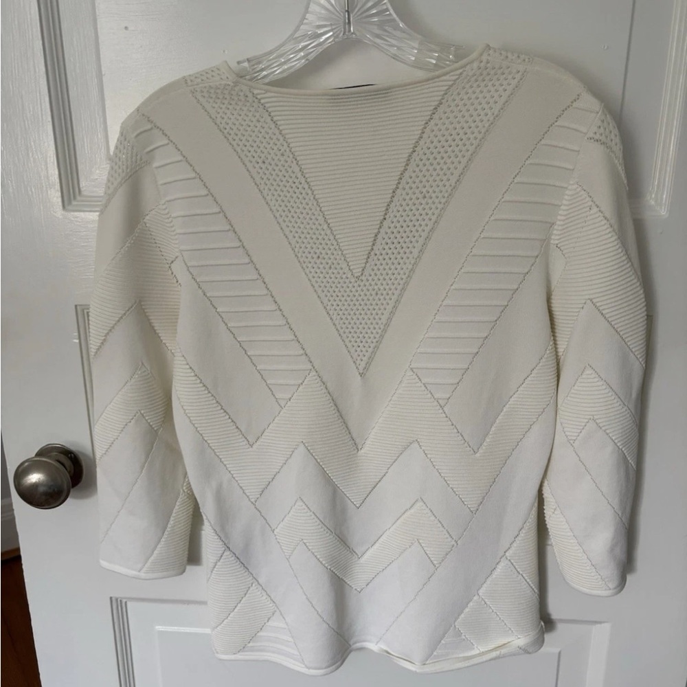 Versace Collection ivory zigzag poly textured 3/4 Slv sweater women size 46/US10 - Picture 3 of 6